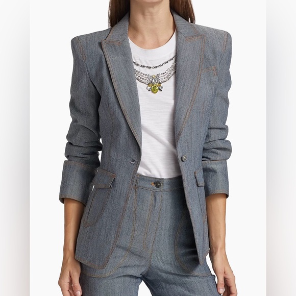 cinq a sept Jackets & Blazers - 5 à 7 Cinq à Sept Louisa Grey Denim Notch Lapel Gathered Sleeve Blazer Jacket 6
